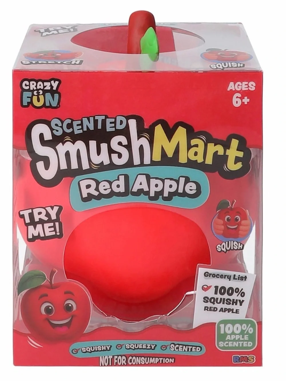 Crazy Fun Smush Mart Red Apple Squishy Fidget Toy NEW Sealed Scented Fall gift